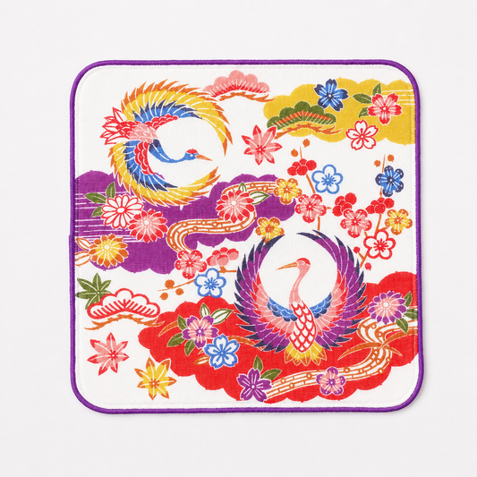 紅型柄ガーゼタオル(鶴)