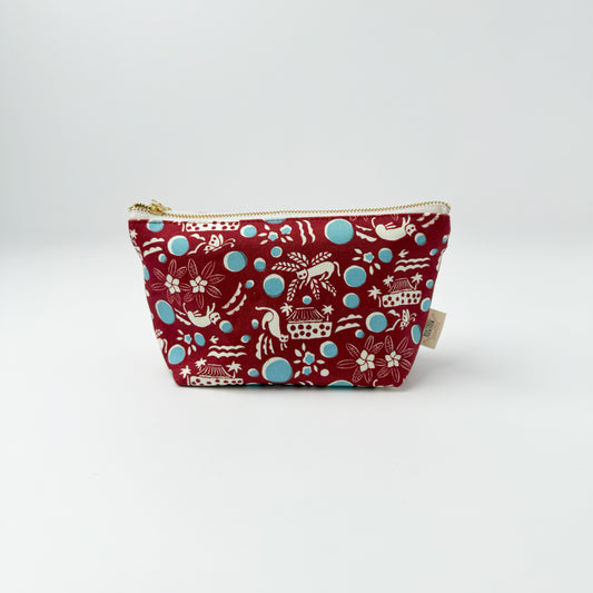 RYUKYU　COLLAGE マチ付きポーチ(月とネコ柄)